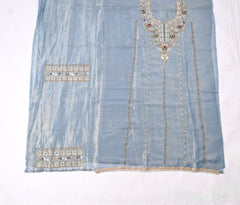 Shimmer Powder Blue Unstitched Suit
