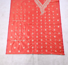 Banarasi Silk Peach Unstitched Suit