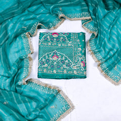 Khadi Teal Blue Unstitched Suit
