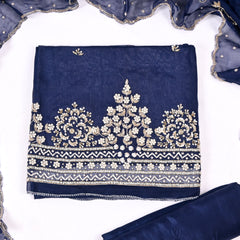 Organza Navy Blue Unstitched Suit