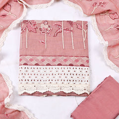 Mul Chanderi Pink Unstitched Suit