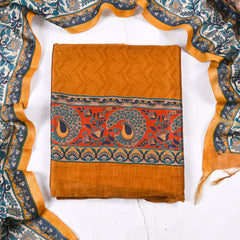 Maheshwari Cotton Mustard Yellow Unstitched Suit