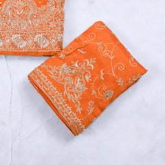 Khadi Orange Unstitched Lehenga Suit