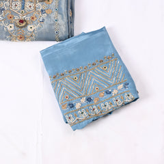 Shimmer Powder Blue Unstitched Suit
