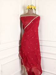 Twill Organza Maroon Unstitched Suit