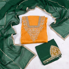 Organza Mustard Yellow Unstitched Suit