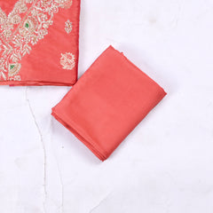 Banarasi Silk Peach Unstitched Suit