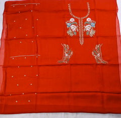 Organza Rust Unstitched Suit