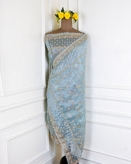 Glass Shimmer Ice Blue Unstitched Suit