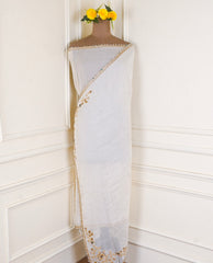 Organza White Unstitched Suit