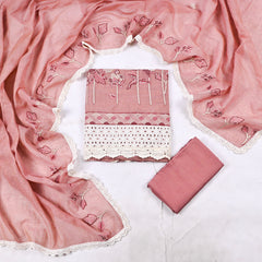 Mul Chanderi Pink Unstitched Suit