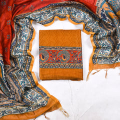 Maheshwari Cotton Mustard Yellow Unstitched Suit