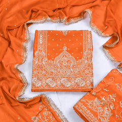 Khadi Orange Unstitched Lehenga Suit