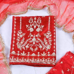 Glass Shimmer Rust Unstitched Lehenga Suit