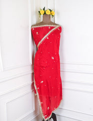 Khadi Red Unstitched Lehenga Suit