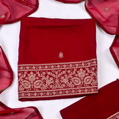 Organza Maroon Unstitched Suit