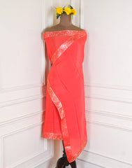 Banarasi Peach Unstitched Suit