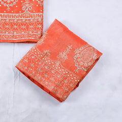 Shimmer Orange Unstitched Lehenga Suit