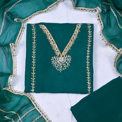 Organza Green Unstitched Suit