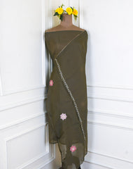 Organza Grey Unstitched Suit
