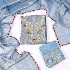 Shimmer Powder Blue Unstitched Suit