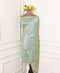 Sasha Silk Pista Green Unstitched Lehenga Suit