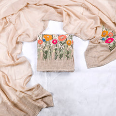 Mul Chanderi Cotton Beige Unstitched Suit