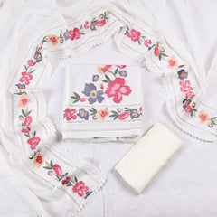 Organza White Unstitched Suit