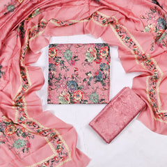 Muslin Peach Unstitched Suit