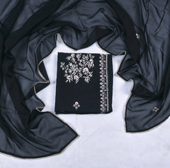 Organza Black Unstitched Suit