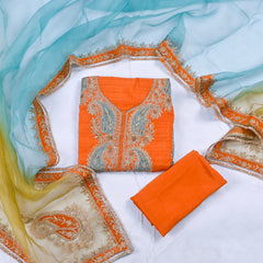 Khadi Orange Unstitched Suit