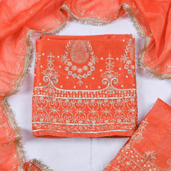 Shimmer Orange Unstitched Lehenga Suit