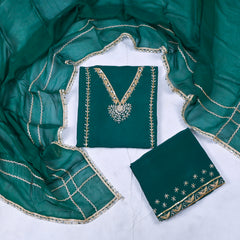 Organza Green Unstitched Suit