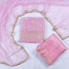 Glass Pink Unstitched Lehenga Suit
