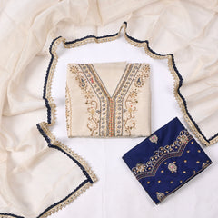 Shimmer Navy Blue Unstitched Suit