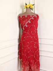 Organza Crimson Red Unstitched Suit