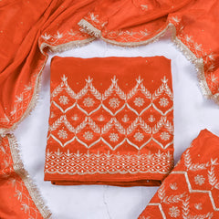 Crepe Rust Unstitched Lehenga Suit