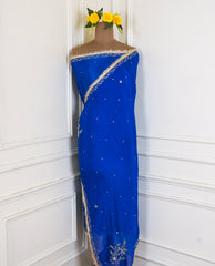 Khadi Blue Unstitched Lehenga Suit