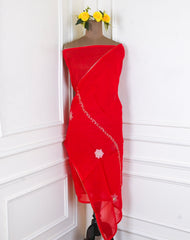 Organza Red Unstitched Suit