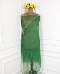 Banarasi Silk Green Unstitched Suit