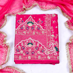 Khadi Magenta Unstitched Suit
