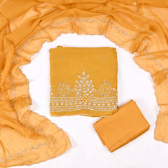 Organza Yellow Unstitched Suit
