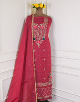 Organza Maroon Unstitched Suit