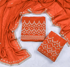 Crepe Rust Unstitched Lehenga Suit