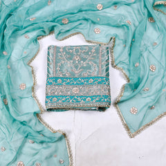Giraffe Shimmer Ferozi Unstitched Suit