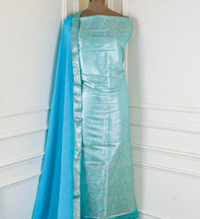 Banarasi Sky Blue Unstitched Suit