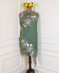 Organza Green Unstitched Suit