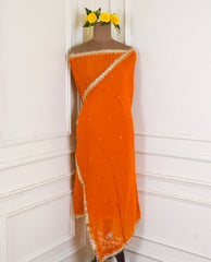 Khadi Orange Unstitched Lehenga Suit
