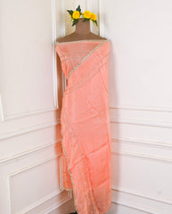 Organza Peach Unstitched Suit