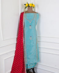 Shimmer Ferozi Unstitched Suit